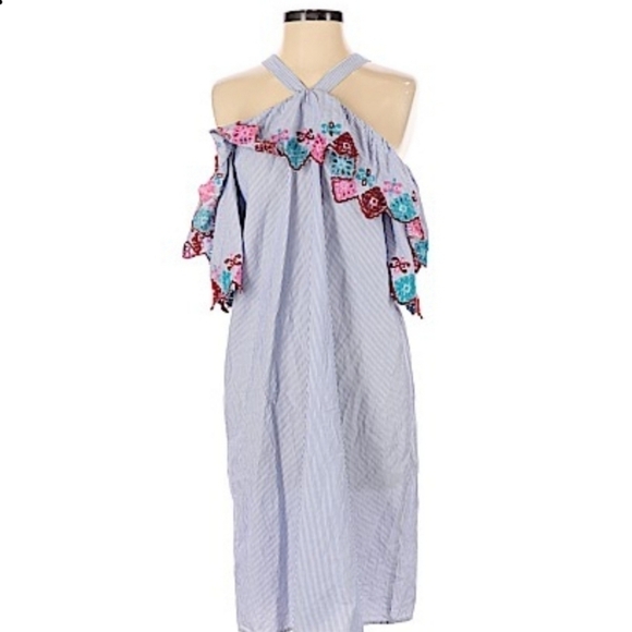 Loft off shoulder striped embroidered dress nwt S - Picture 1 of 5